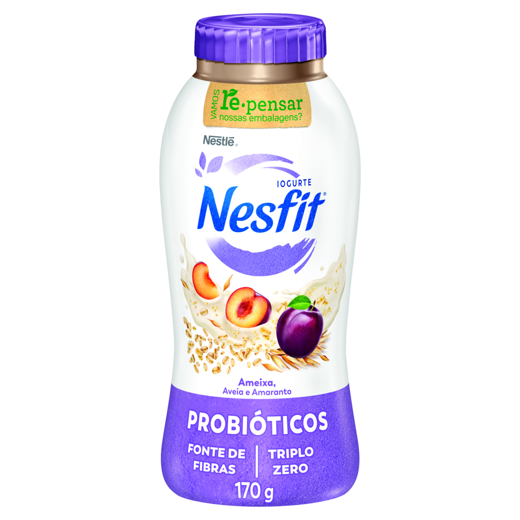 Iogurte Desnatado Ameixa, Aveia e Amaranto Zero Lactose Nesfit Nestlé Garrafa 170g