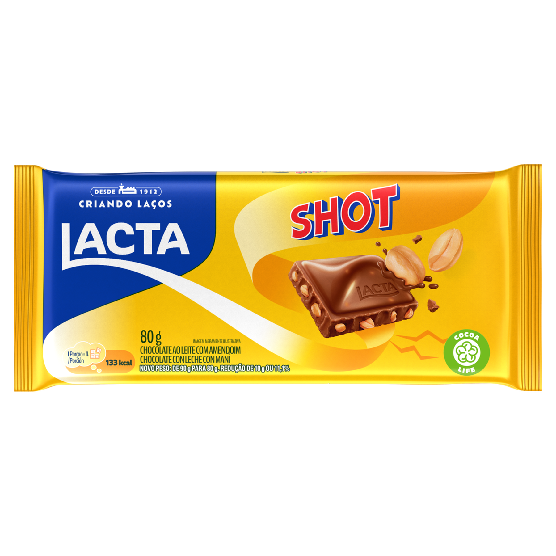 Chocolate ao Leite com Amendoim Shot Lacta Pacote 80g