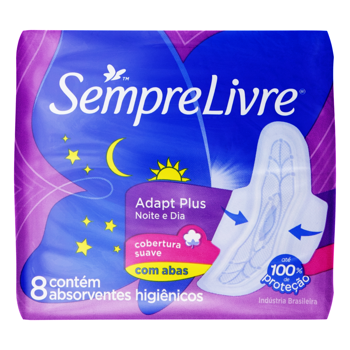 Absorvente com Abas Suave Noite e Dia Sempre Livre Adapt Plus Pacote 8 Unidades