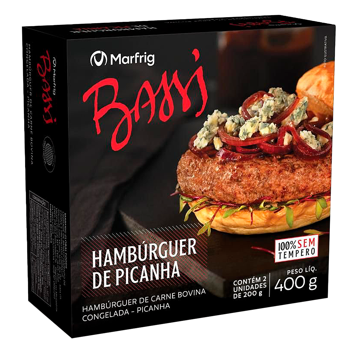 Hambúrguer de Carne Bovina Picanha Bassi Marfrig Caixa 400g C/2 Unidades