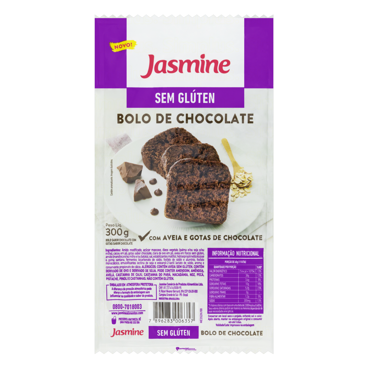 Bolo Chocolate com Gotas de Chocolate sem Glúten Jasmine Pacote 300g