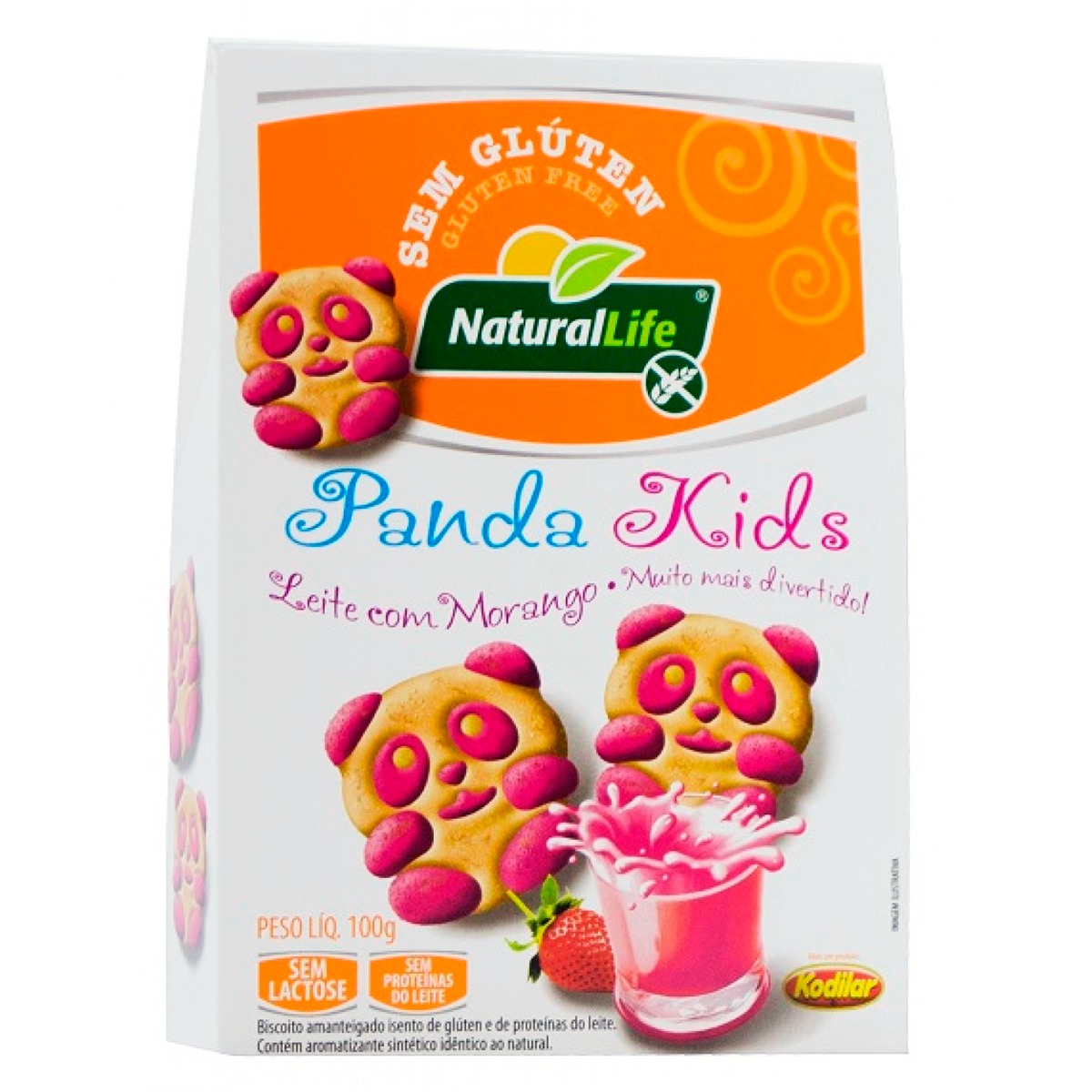 Biscoito Amanteigado Panda Kids Leite com Morango Sem Glúten e Lactose Natural Life Kodilar Caixa 100g